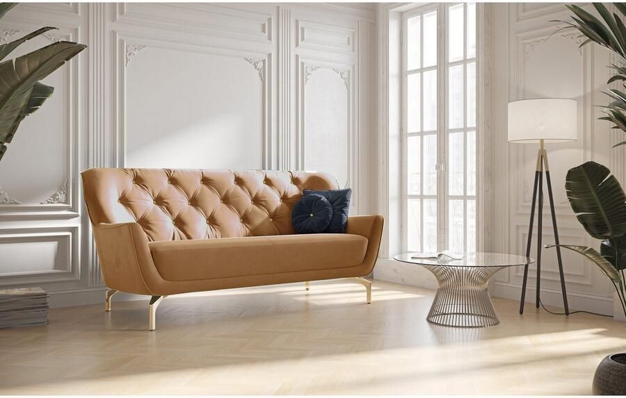 Sit&more 3-zitsbank Orient 3 incl. 2 sierkussens met strassteentjes goudkleurige metalen poten - Foto 5