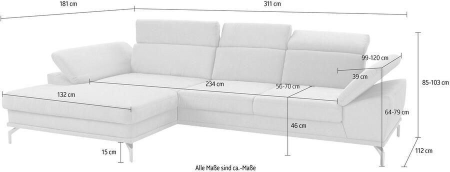 Sit&more Hoekbank Scorpio L-vorm inclusief zitdiepteverstelling naar keuze met verstelbaar hoofdeind - Foto 6