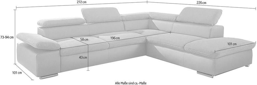 Sit&more Hoekbank Valentine L-vorm B: 272 cm met arm- en hoofddeelverstelling optioneel met bedfunctie - Foto 5