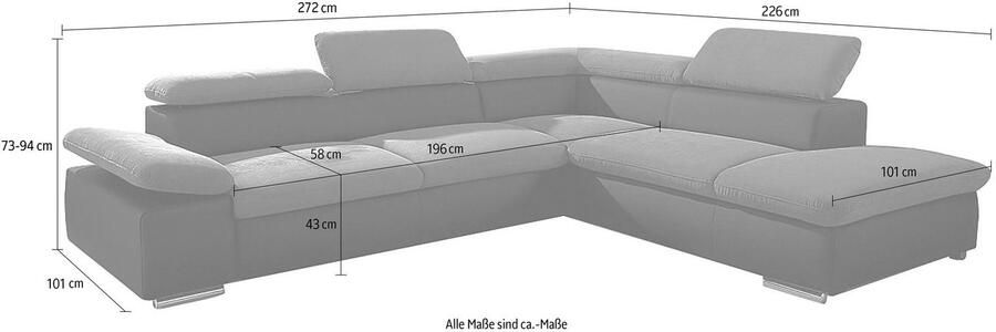 Sit&more Hoekbank Valentine L-vorm B: 272 cm met arm- en hoofddeelverstelling optioneel met bedfunctie - Foto 1