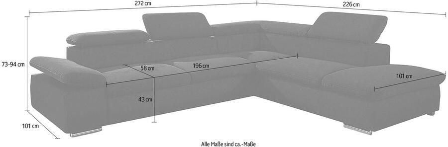 Sit&more Hoekbank Valentine L-vorm B: 272 cm met arm- en hoofddeelverstelling optioneel met bedfunctie - Foto 1