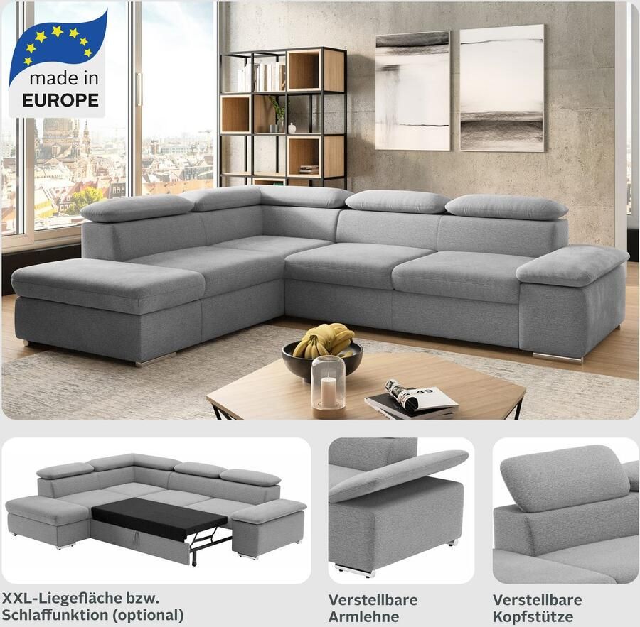 Sit&more Hoekbank Valentine L-vorm bank met verstelbare arm- en hoofdsteun