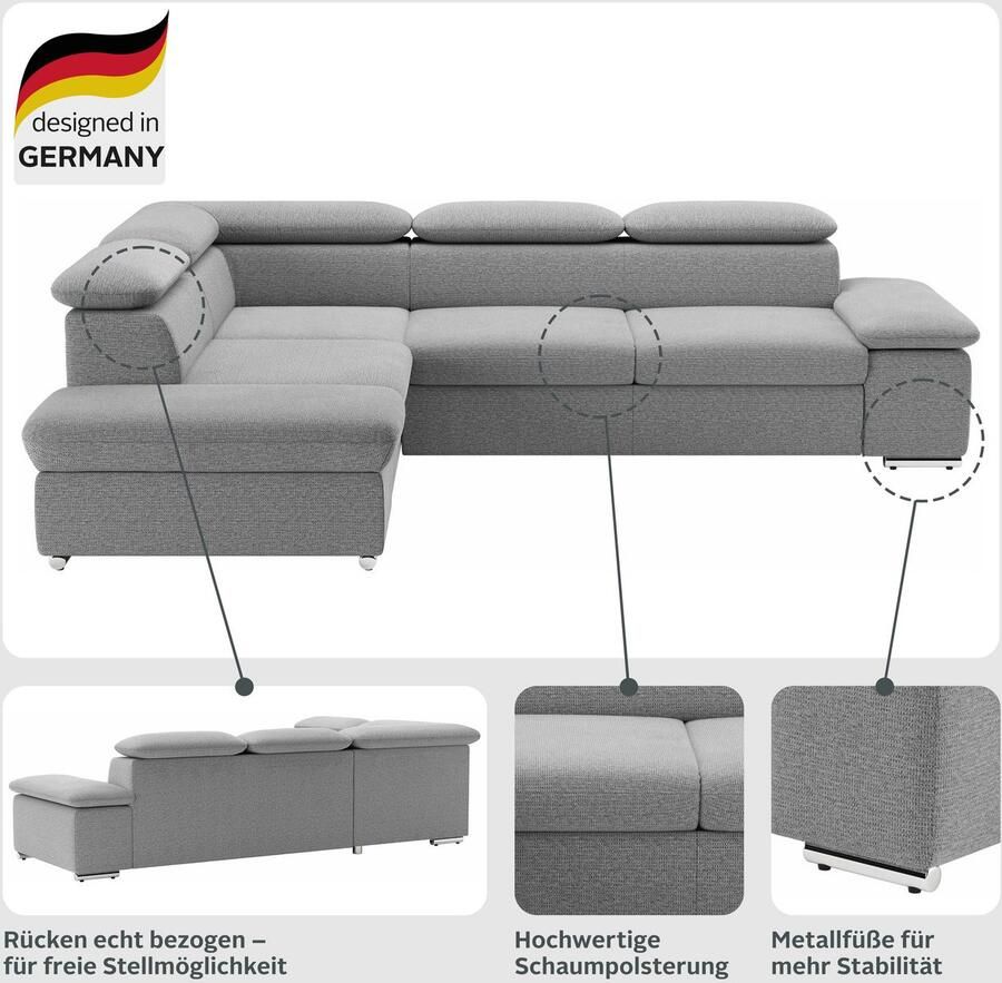 Sit&more Hoekbank Valentine L-vorm bank met verstelbare arm- en hoofdsteun