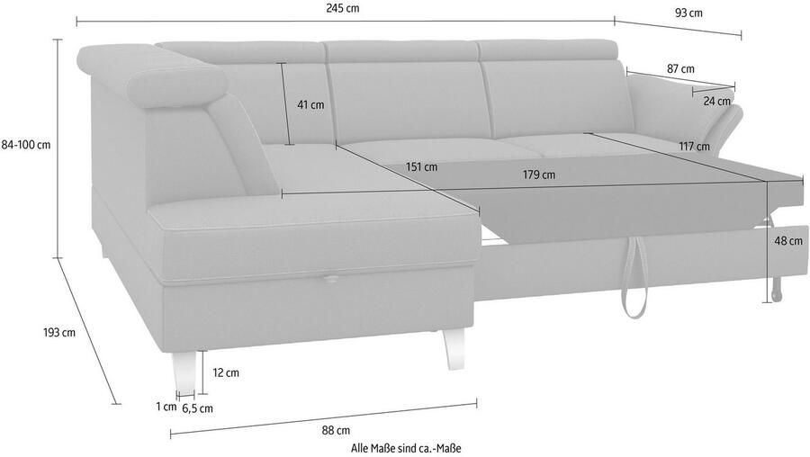 Sit&more Hoekbank Vincenzo L-vorm met verstelbare hoofdsteun naar keuze met slaapfunctie bedkist - Foto 5