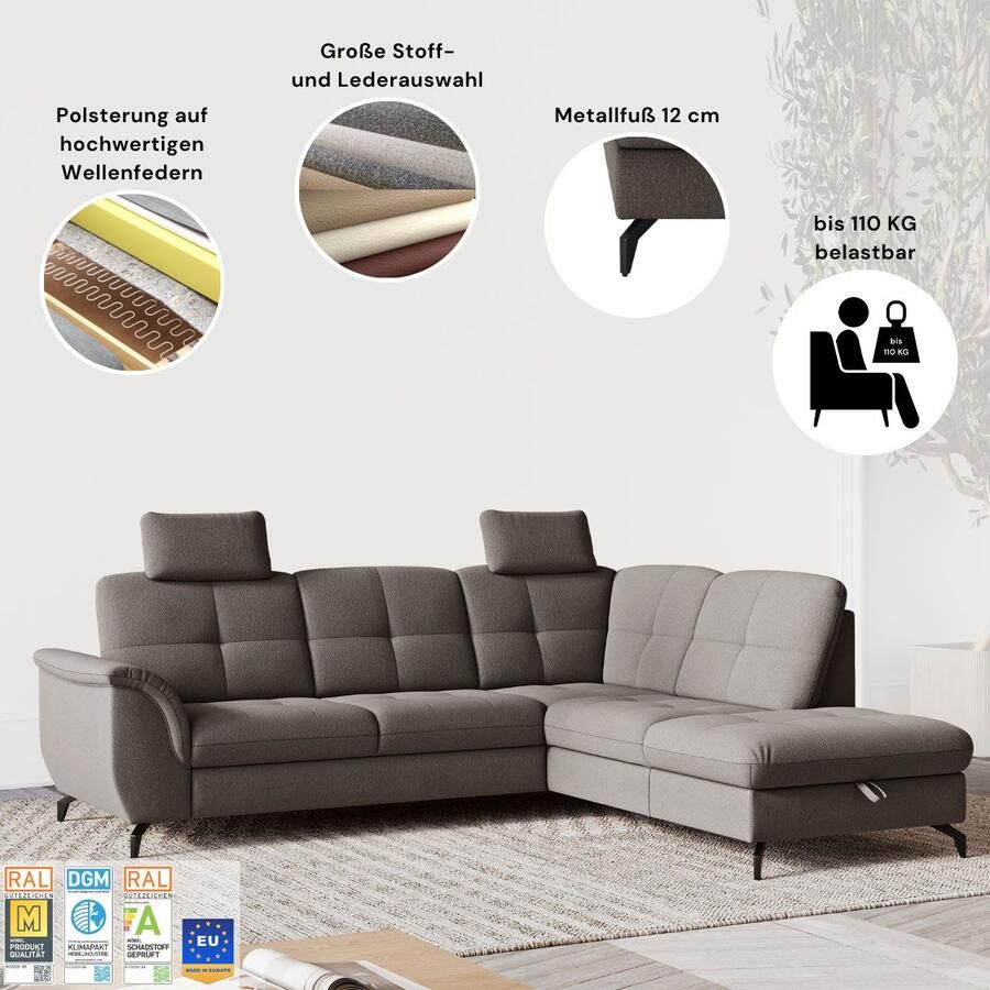 Sit&more Hoekbank Zora L-vorm naar keuze met slaapfunctie en bedkist