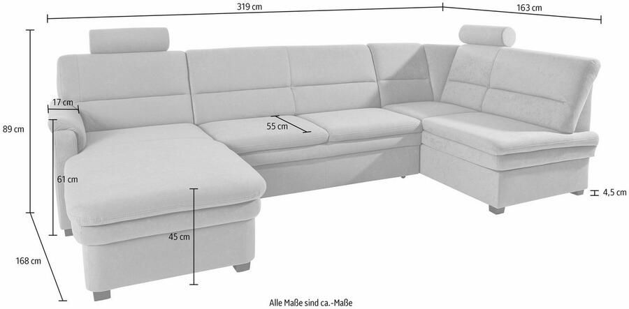 Sit&more Zithoek Pisa U-vorm met binnenvering naar keuze met slaapfunctie - Foto 3