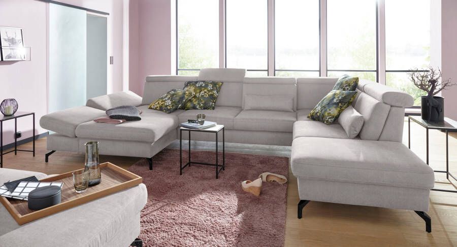 Sit&more Zithoek Brisbane U-vorm Poothoogte 12 cm inclusief verstelbare zitdiepte armleuningen en hoofdeind