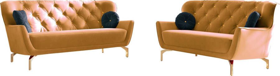 Sit&more Zithoek Orient 3 V inclusief 4 sierkussens met strassteentjes goudkleurige metalen poten (2-delig) - Foto 5