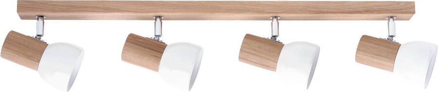 SPOT Light Plafondlamp SVENDA Natuurproduct van massief hout met flexibele spots scherm van metaal