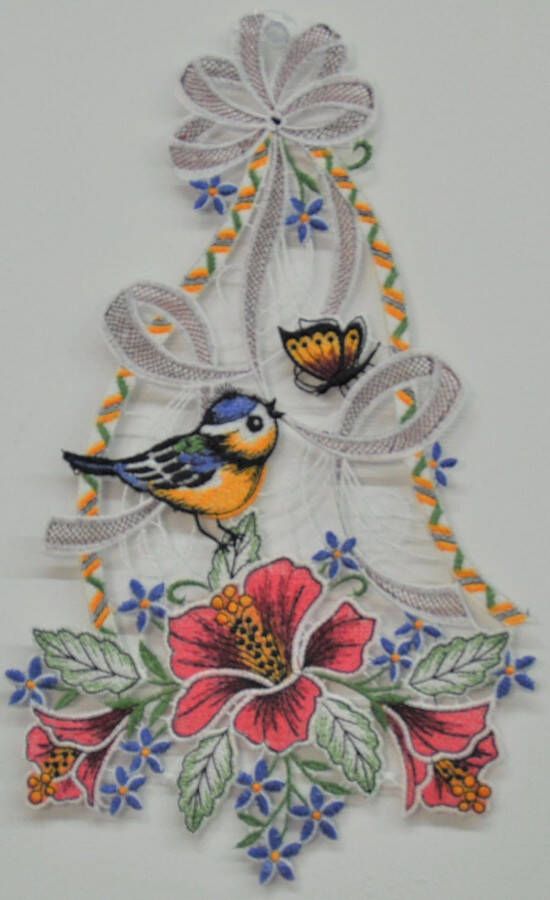 Stickereien Plauen Raamdecoratie Vogel met hibiscus (1 stuk) - Foto 1