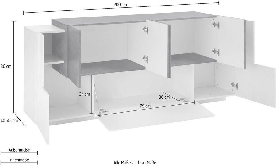Tecnos Dressoir Coro commode kast buffet greeploos met legplanken