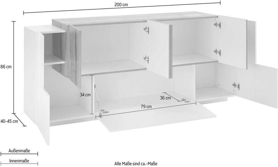 Tecnos Dressoir Coro commode kast buffet greeploos met legplanken