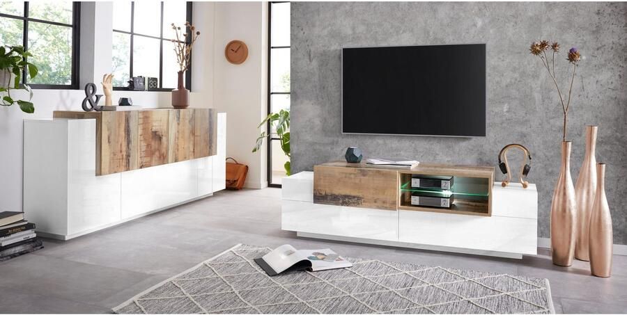 INOSIGN Tv-meubel Coro lowboard TV-commode TV-meubelen TV-bank met 2 kleppen 1 deur 1 glazen plank breedte 160 - Foto 6