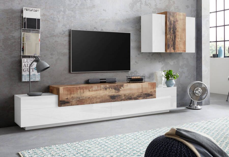 INOSIGN Wandmeubel Coro aanbouwwand mediawand Lowboard met 4 vakken breedte 240 en hangkast met 6 vakken breedte 90 (set 2-delig) - Foto 6