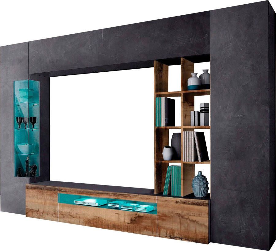 INOSIGN Wandmeubel New Egypt wandmeubel mediameubel woonkamerwand 2 kleppen 2 kleine deuren 2 grote deuren rekopbouw breedte 290 hoogte 191 (set 5 stuks) - Foto 3