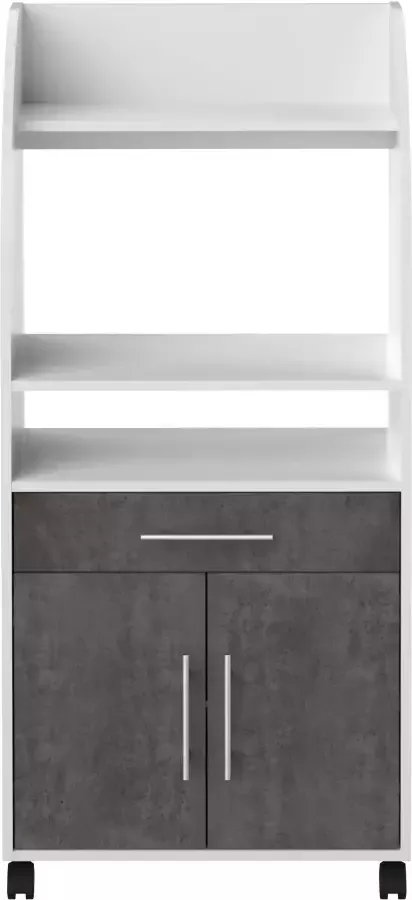 Vente-unique Buffetkast COLEEN Wit en betonkleur 2 deuren 1 lade L 62.4 cm x H 138.5 cm x D 40 cm - Foto 2