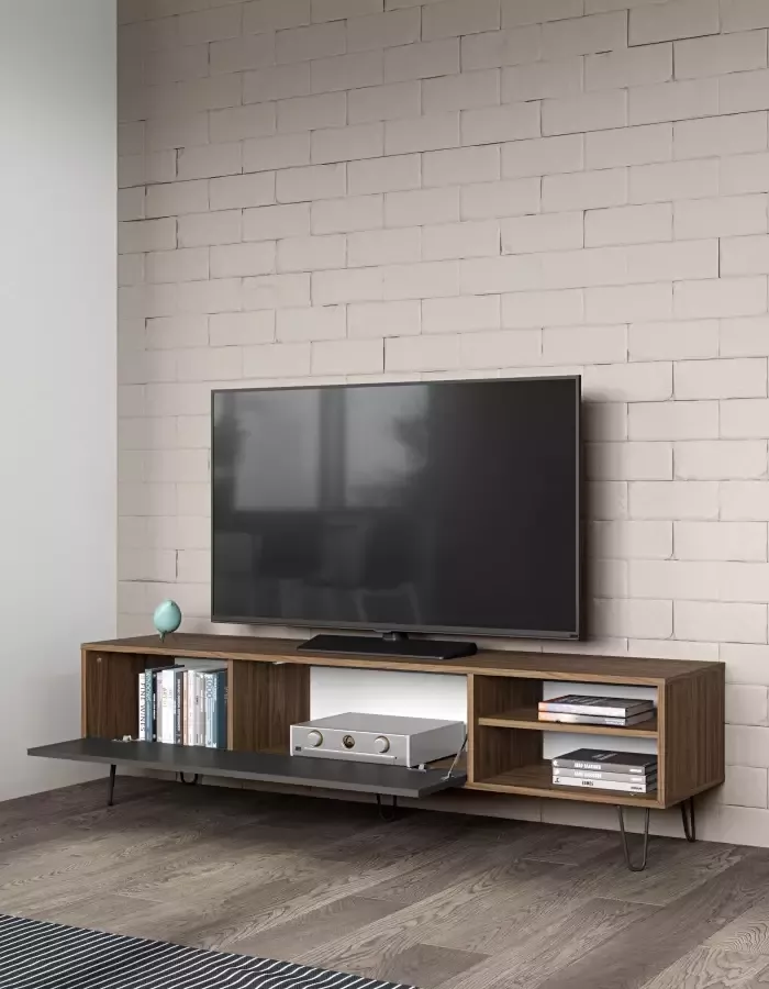 Symbiosis TV-meubel Lardal walnootkleur grijs 43 5x165x40 cm Leen Bakker