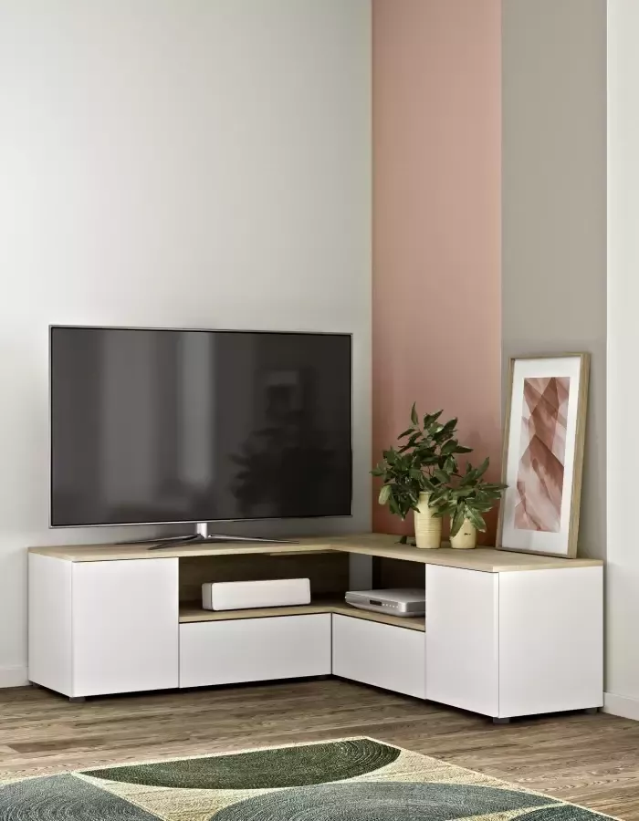 TemaHome TV Meubel Tv-meubel Cleo 130cm Wit; Grijs; Betonlook - Foto 1