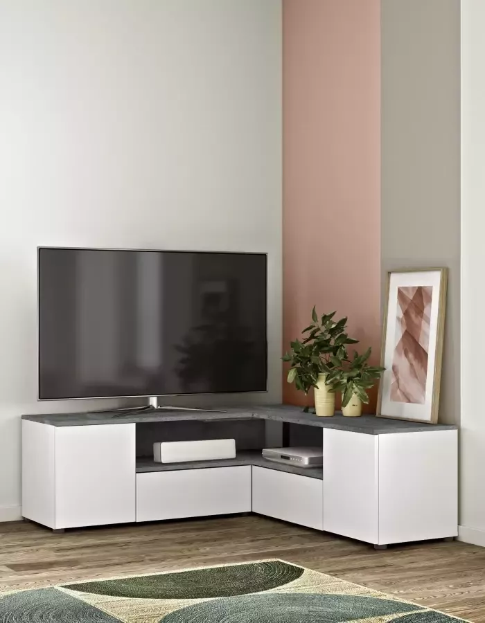 TemaHome TV Meubel Tv-meubel Cleo 130cm Wit; Grijs; Betonlook