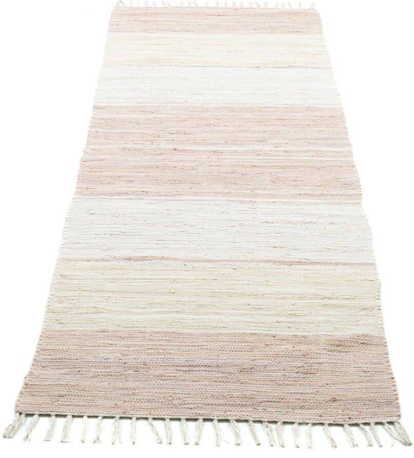 THEKO Loper Stripe Cotton Handgeweven platweefsel puur katoen met de hand geweven met franje