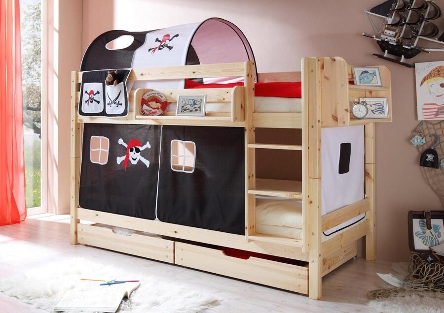 Ticaa Stapelbed Marcel met 2 rolbodems en in verschillende uitvoeringen grenen