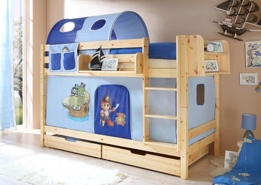 Ticaa Stapelbed Marcel met 2 rolbodems en in verschillende uitvoeringen grenen