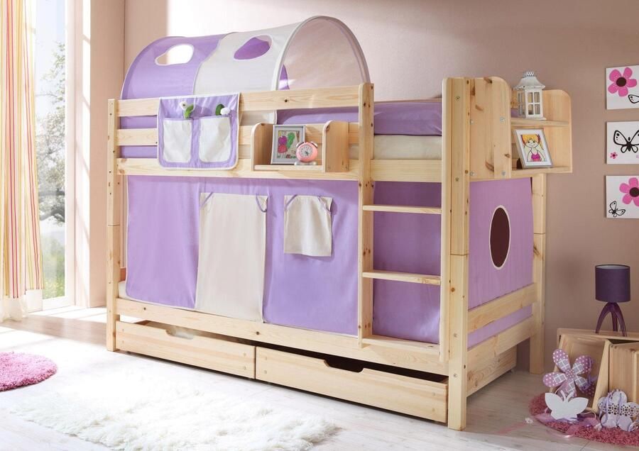 Ticaa Stapelbed Marcel met 2 rolbodems en in verschillende uitvoeringen grenen