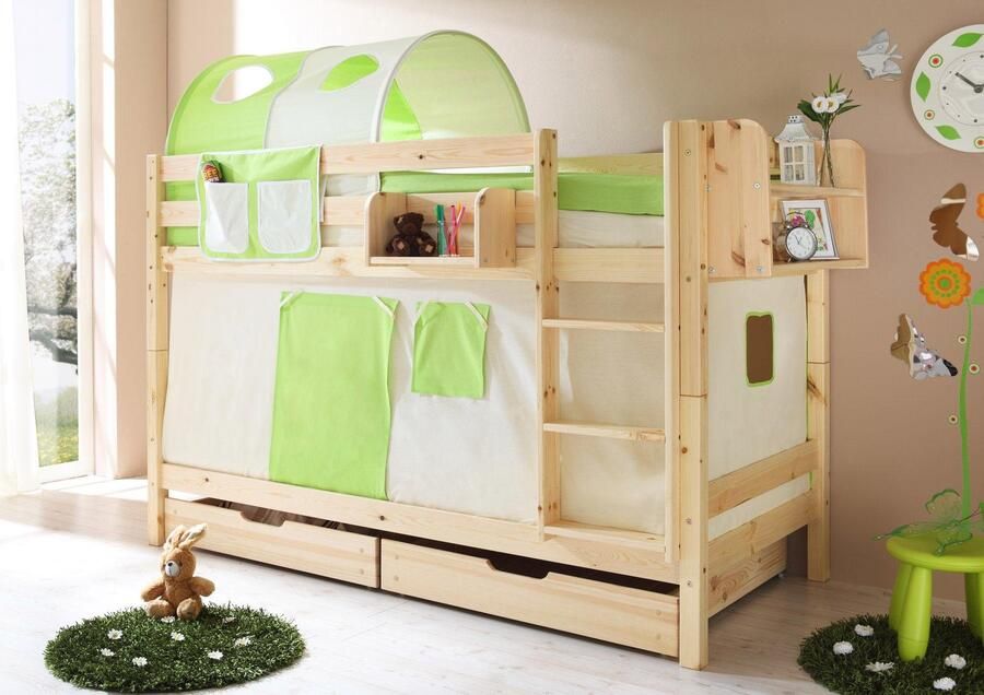 Ticaa Stapelbed Marcel met 2 rolbodems en in verschillende uitvoeringen grenen