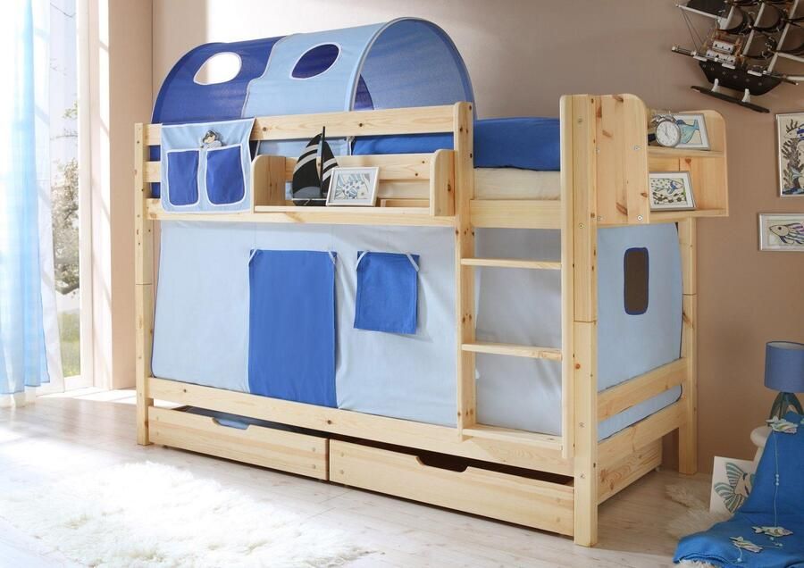 Ticaa Stapelbed Marcel met 2 rolbodems en in verschillende uitvoeringen grenen