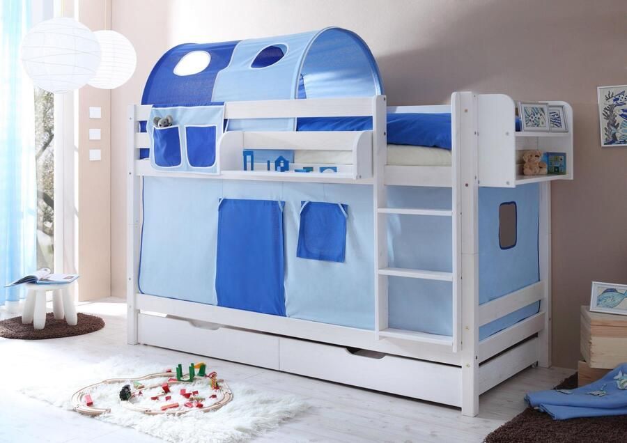 Ticaa Stapelbed Marcel met rolbodem en textielset grenen