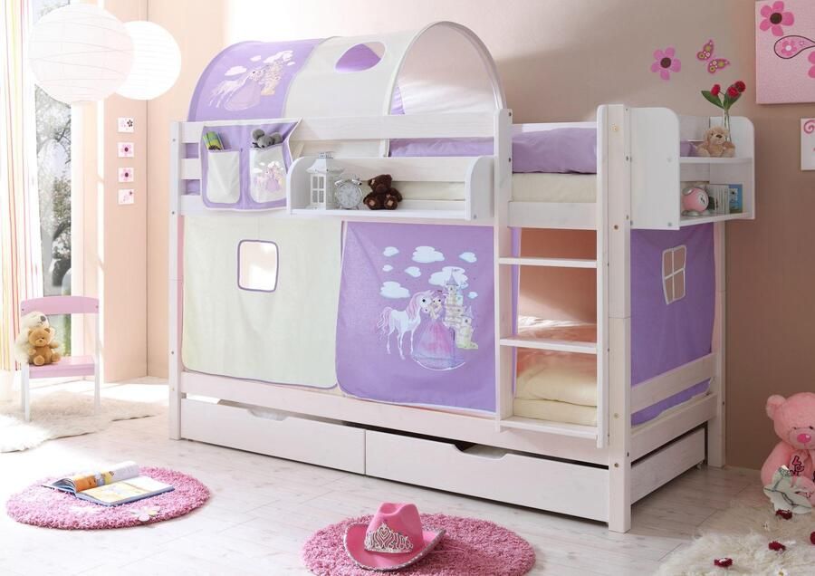 Ticaa Stapelbed Marcel met rolbodem en textielset grenen