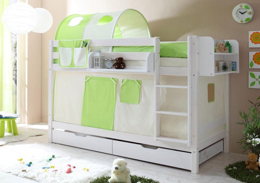 Ticaa Stapelbed Marcel met rolbodem en textielset grenen