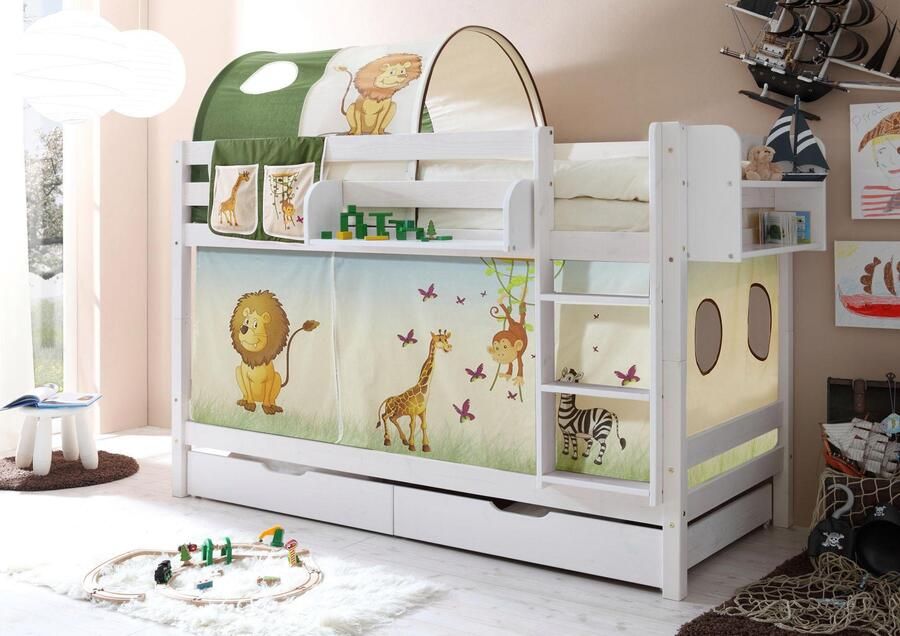 Ticaa Stapelbed Marcel met rolbodem en textielset grenen