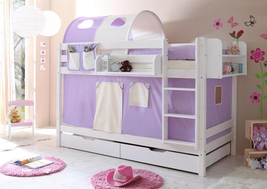 Ticaa Stapelbed Marcel met rolbodem en textielset grenen