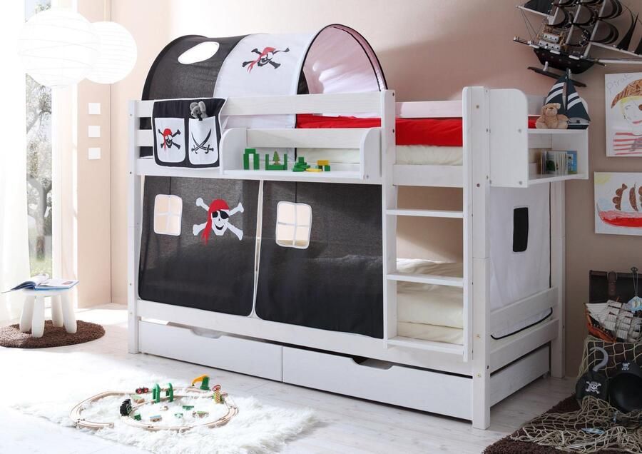 Ticaa Stapelbed Marcel met rolbodem en textielset grenen