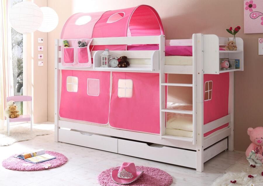 Ticaa Stapelbed Marcel met rolbodem en textielset grenen