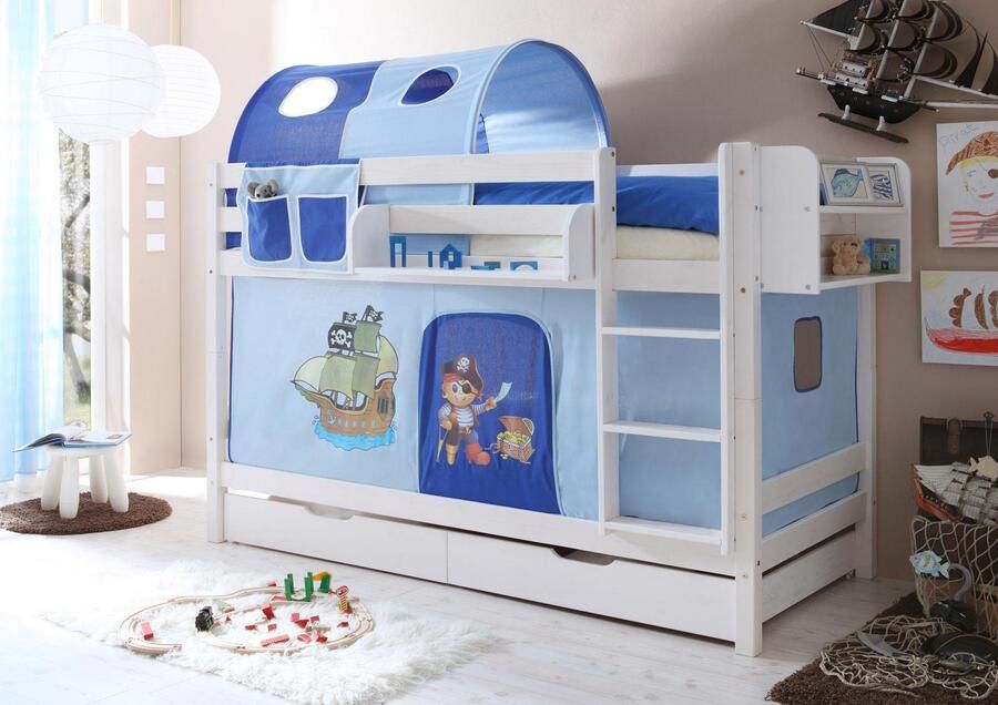 Ticaa Stapelbed Marcel met rolbodem en textielset grenen