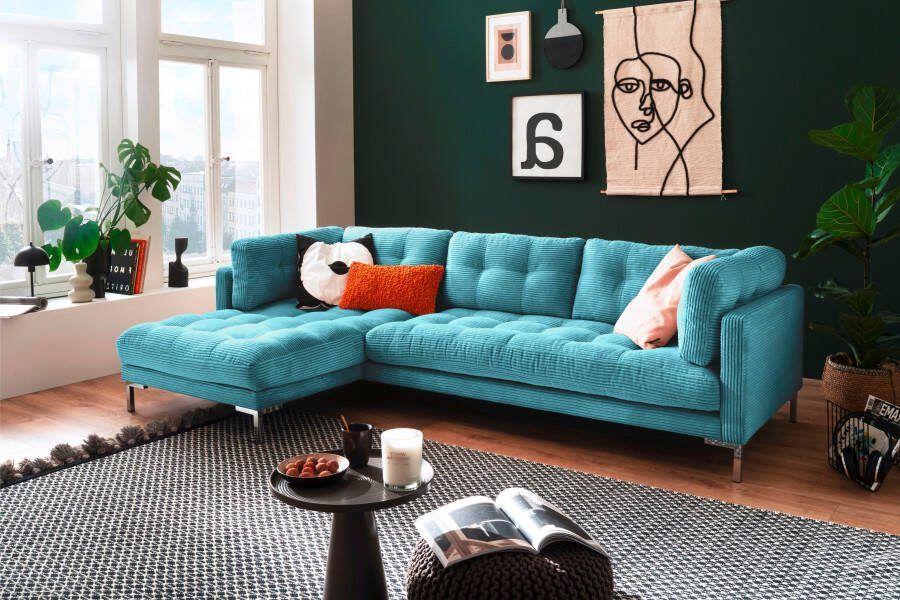 Trends by HG Hoekbank Landau L-vorm in cordstof met metalen voet