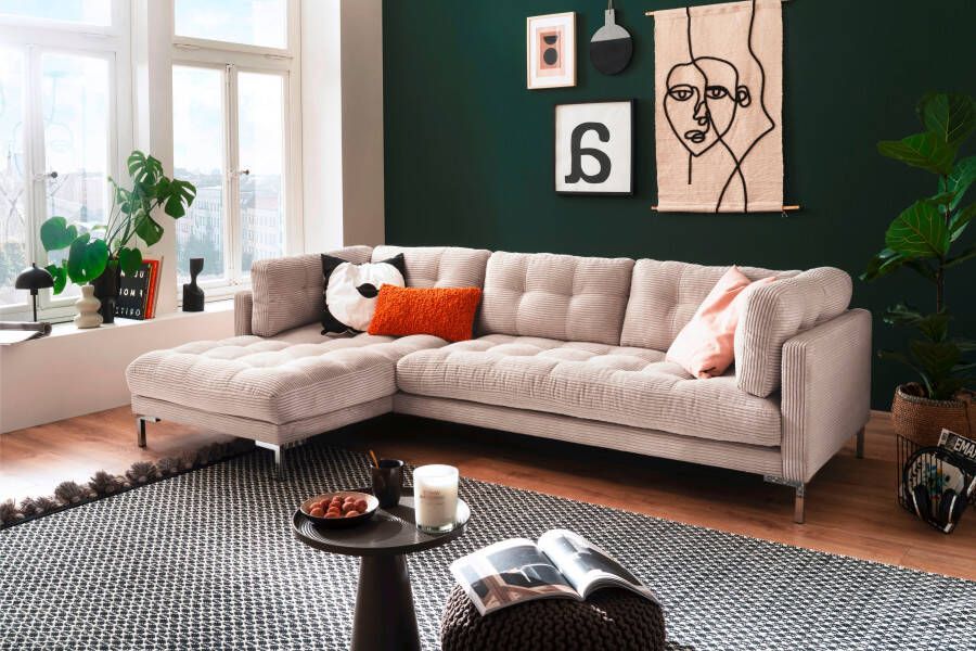 Trends by HG Hoekbank Landau L-vorm in cordstof met metalen voet