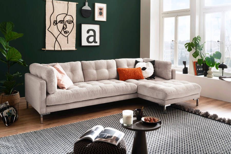 Trends by HG Hoekbank Landau L-vorm in cordstof met metalen voet