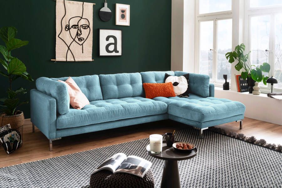 Trends by HG Hoekbank Landau L-vorm in cordstof met metalen voet - Foto 8