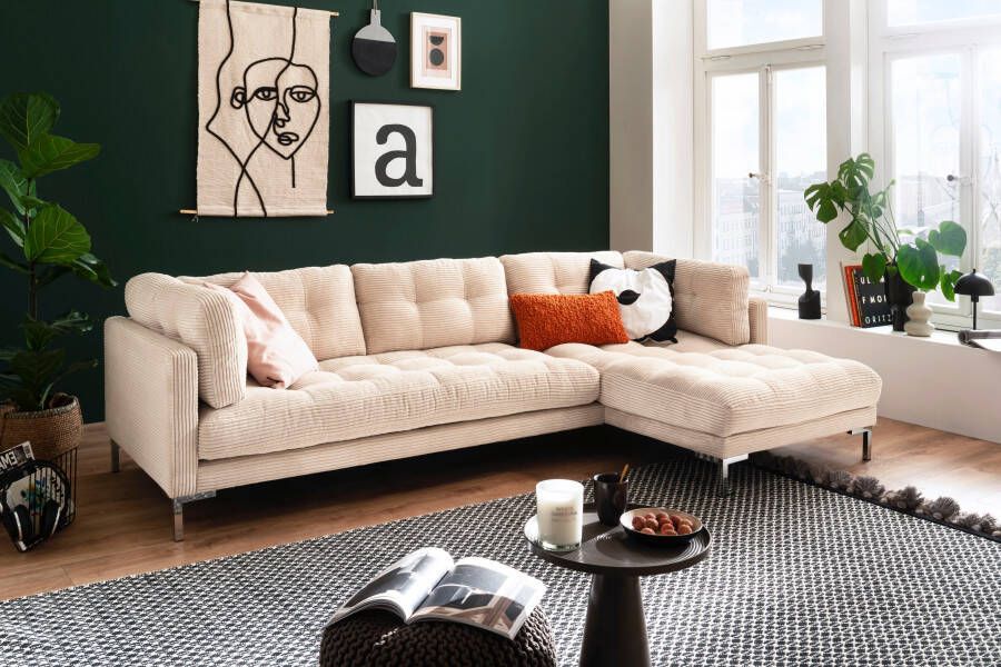 Trends by HG Hoekbank Landau L-vorm in cordstof met metalen voet - Foto 8