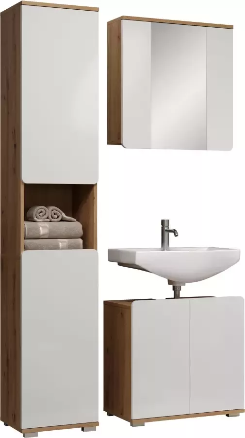 Trendteam smart living trendteam badkamer 3-delige combinatie Ciara Artisan eiken melamine wit hoogglans diepgetrokken 112 x 191 x 34 cm