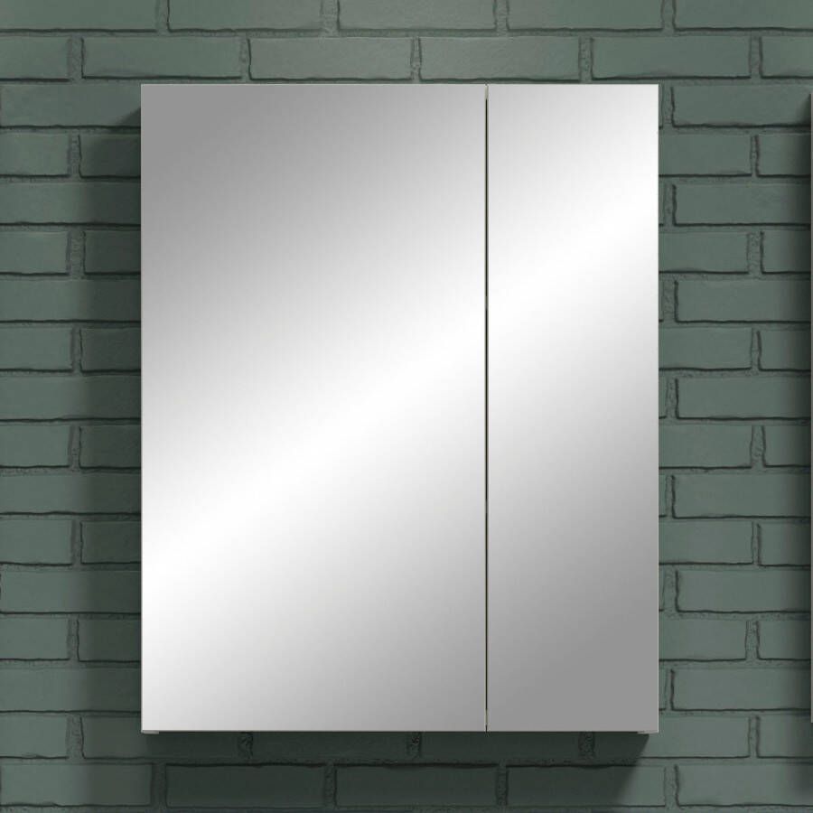Trendteam smart living spiegelkast hout front: wit hoogglans Body: gerookt zilver 60 x 75 x 16 cm