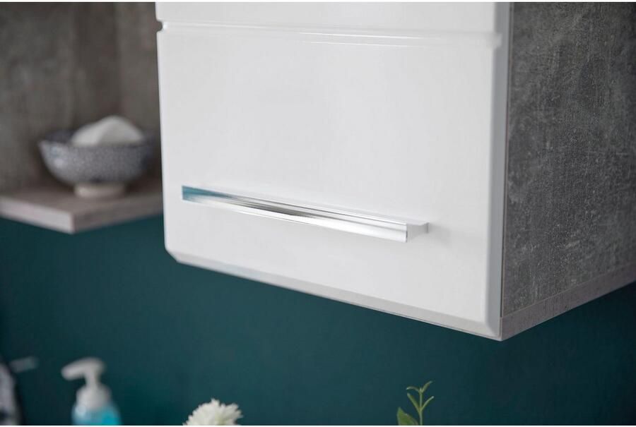 Hioshop NanoBad badkamerkast 1 deur betonsteen decor wit hoogglans. - Foto 5