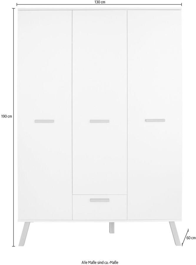 Trendteam MatsBaby kinder kleerkast 3 deuren 1 lade wit - Foto 5