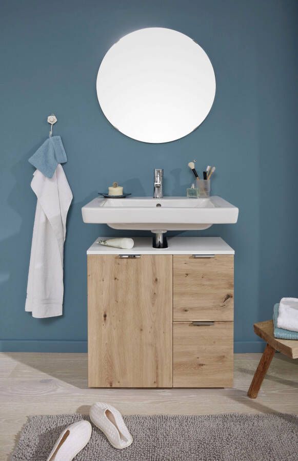 Trendteam smart living Badkamer wastafelonderkast Concept One 60 x 64 x 34 cm front eiken corpus wit melamine met veel opbergruimte - Foto 3