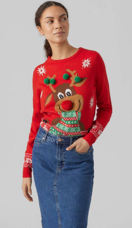 Vero Moda Kersttrui VMNEWFROSTYDEER LS O-NCK BLOUSE XMAS REP