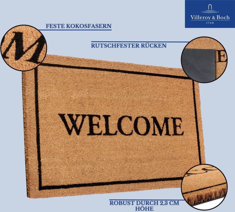 Villeroy & Boch 1856 Kokosmat voor binnen en beschutte buitenruimtes Antislip vuilvangermat natuurlijk Kokosmat Buiten Welkom Weerbestendig voor Hal Terras Entree 50x80cm - Foto 3