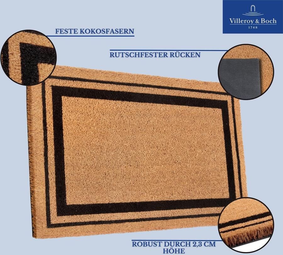 Villeroy & Boch 1856 Kokos deurmat voor binnen en beschutte buitenruimtes Antislip vuilvangermat natuurlijk Kokos buitenmat met strepen weerbestendig voor hal terras entree 50x80cm - Foto 3